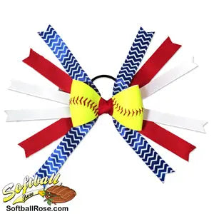Softball Hair Bow -Red Blue White Chevrons