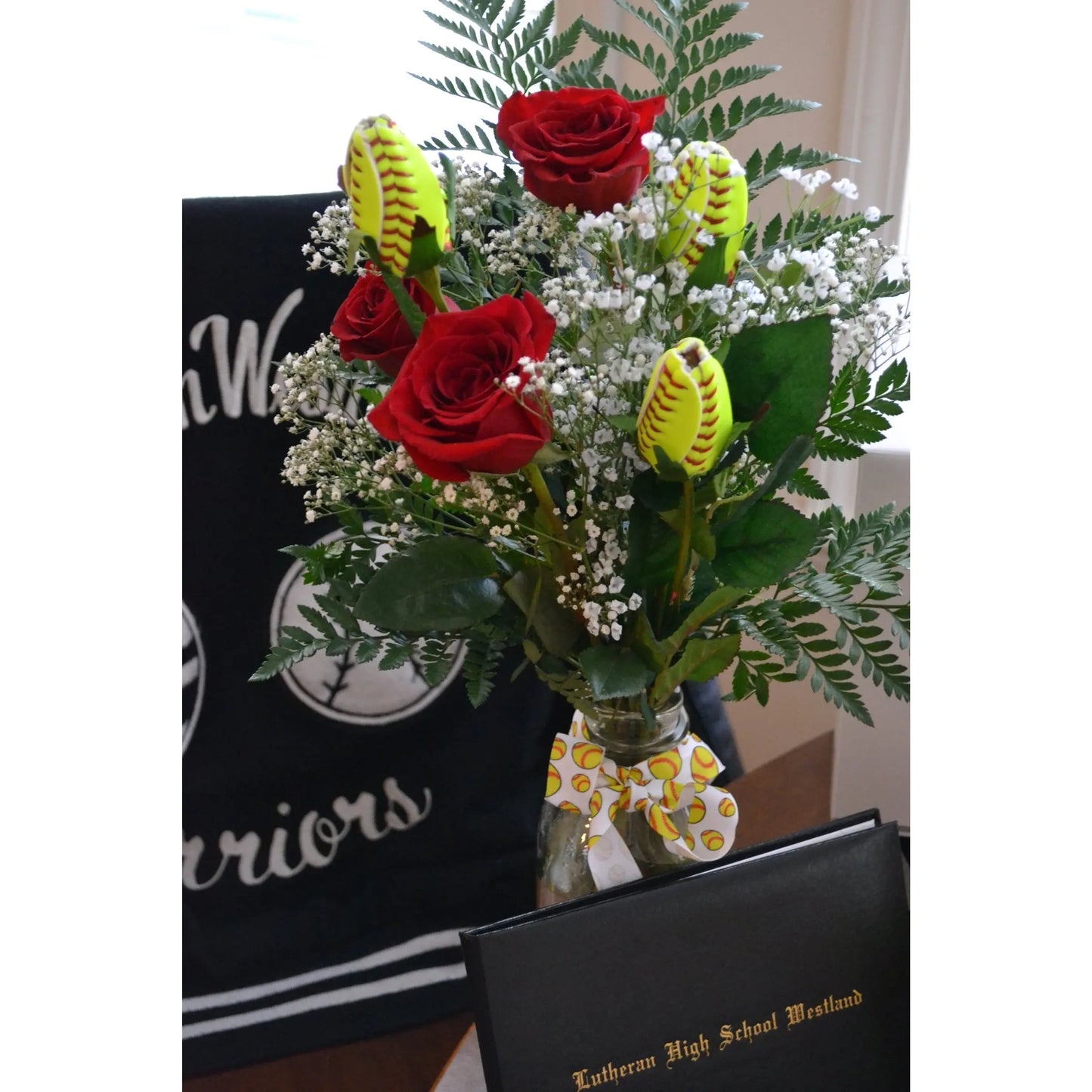 Softball Rose Vase Arrangement Sports Roses  