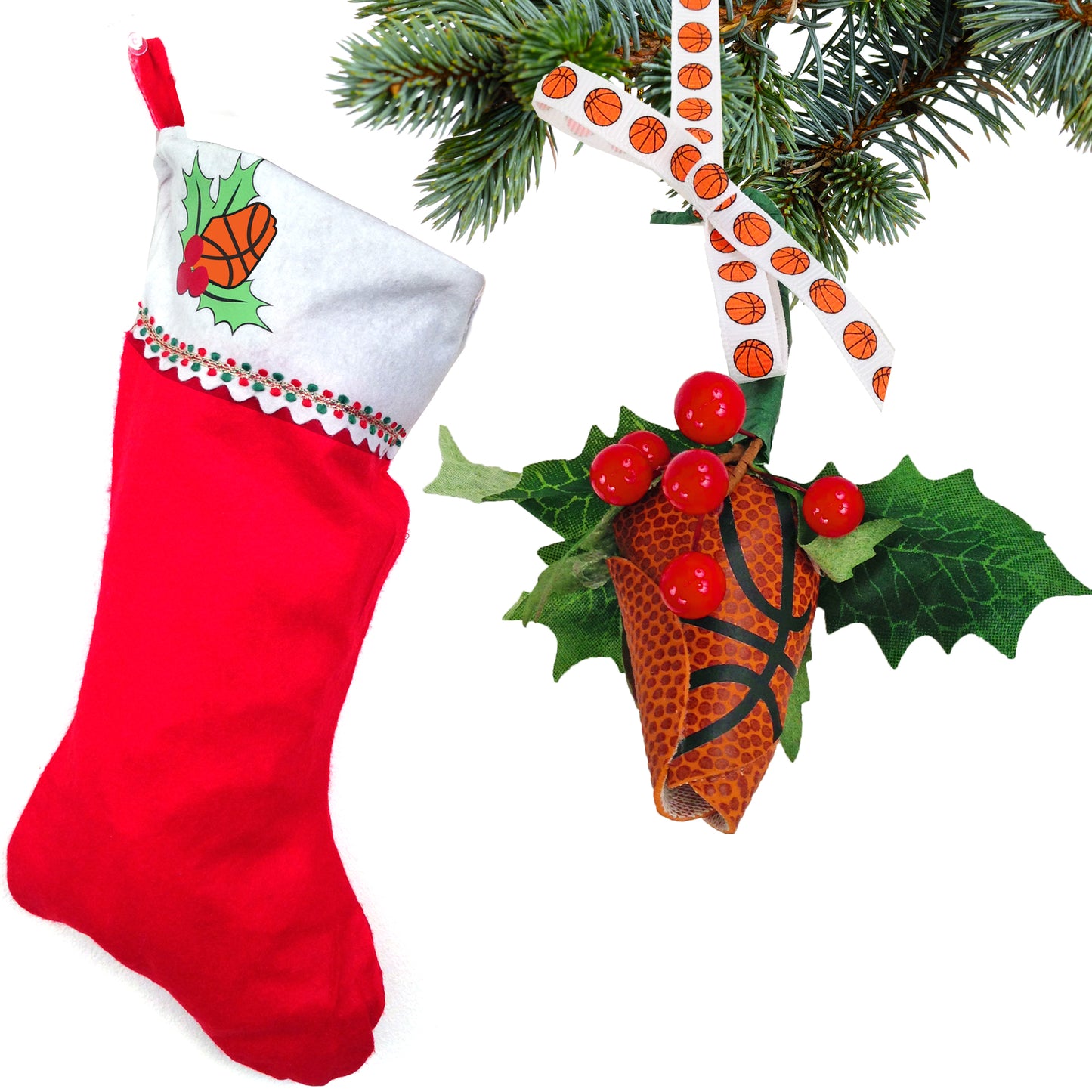 Basketball Rose Christmas Ornament and Stocking Gift Set