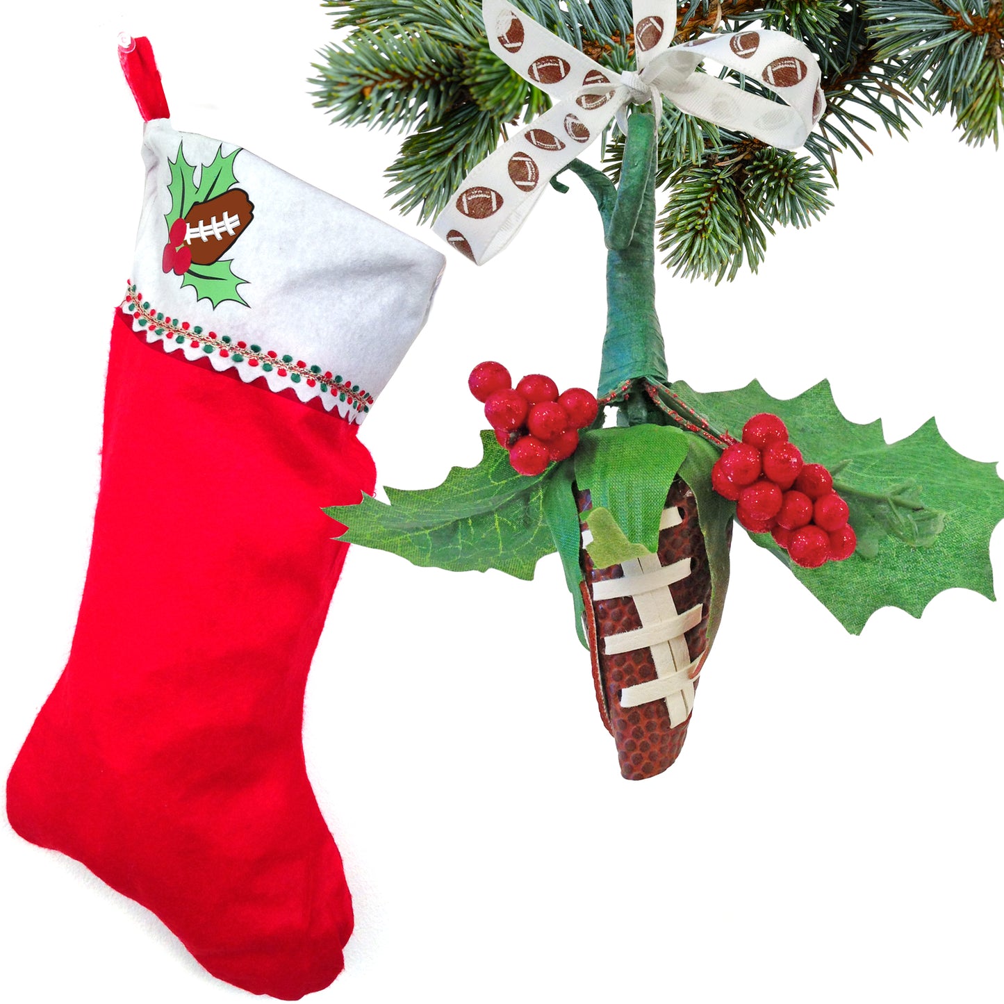 Football Rose Christmas Ornament and Stocking Gift Set