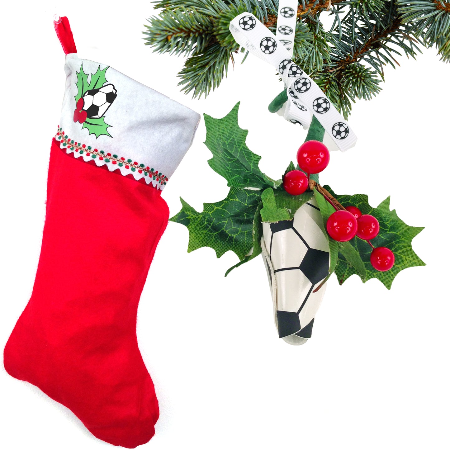 Soccer Rose Christmas Ornament and Stocking Gift Set